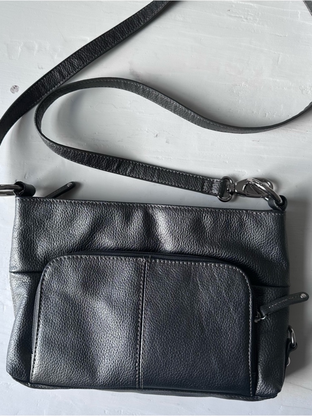 Tignanello Grey Pebbled Leather Crossbody Purse